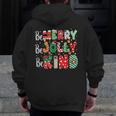 Be Merry Be Jolly Be Kind Merry Christmas Teacher Xmas PJs Men Zip Up Hoodie Back Print, funny design
