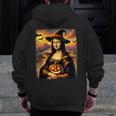Mona Lisa Pumpkin Halloween Art Teacher Witchy Women Kids Men Zip Up Hoodie Back Print, funny design