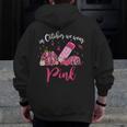 In October We Wear Pink Apple Teacher Daisy Breast Cancer Men Zip Up Hoodie Back Print, funny design In October We Wear Pink Apple Teacher Daisy Breast Cancer Men Zip Up Hoodie Back Print, funny design