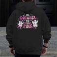 In October We Wear Pink Ballet Ghost Teacher Breast Cancer Men Zip Up Hoodie Back Print, funny design In October We Wear Pink Ballet Ghost Teacher Breast Cancer Men Zip Up Hoodie Back Print, funny design