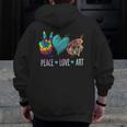 Peace Love Art Painting Palette Art Teacher Men Zip Up Hoodie Back Print, funny design