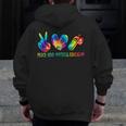 Peace Love Physical Education Tie Dye Sports PE Teacher Men Zip Up Hoodie Back Print, Pe Teacher Gifts, funny design