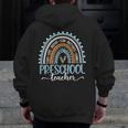 Preschool Teacher Leopard Boho Rainbow Back To School Men Zip Up Hoodie Back Print, funny design