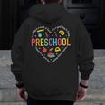 Preschool Teacher Pre-K Heart First Day Of Preschool Kids Men Zip Up Hoodie Back Print, funny design