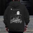 Read In Peace Skeleton Halloween Book Reading Spooky Teacher Men Zip Up Hoodie Back Print, funny design