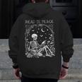 Read In Peace Skeleton Reading Teacher Spooky Halloween Men Zip Up Hoodie Back Print, funny design