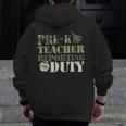 Retro Back To School Women Old Camo Pre-K Teacher Men Zip Up Hoodie Back Print, funny design