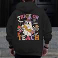 Retro Floral Ghost Trick Or Teach Groovy Teacher Halloween Men Zip Up Hoodie Back Print, Groovy Teacher Gifts, funny design