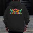 Retro Preschool Cute Dinosaur Preschool Teacher Kids Boys Men Zip Up Hoodie Back Print, funny design