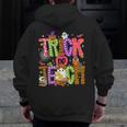 Retro Trick Or Teach Leopard Ghost Halloween Spooky Teacher Men Zip Up Hoodie Back Print, funny design Retro Trick Or Teach Leopard Ghost Halloween Spooky Teacher Men Zip Up Hoodie Back Print, funny design