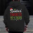 Santa's Favorite Pre-K Teacher Christmas Santa Hat Lights For Men Women Kids Men Zip Up Hoodie Back Print, funny design
