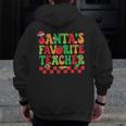 Santas Favorite Teacher Retro Groovy Christmas Xmas Women Men Zip Up Hoodie Back Print, Groovy Teacher Gifts, funny design