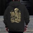 Skeleton Book Floral Skull Halloween Teacher Costume Men Zip Up Hoodie Back Print, funny design