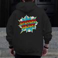 Superhero Teacher Retro Comic Teaching Superpower Men Zip Up Hoodie Back Print, funny design Superhero Teacher Retro Comic Teaching Superpower Men Zip Up Hoodie Back Print, funny design