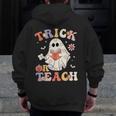 Teacher Halloween Trick Or Teach Floral Ghost Men Zip Up Hoodie Back Print, funny design Teacher Halloween Trick Or Teach Floral Ghost Men Zip Up Hoodie Back Print, funny design