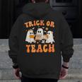 Teacher Halloween Trick Or Teach Retro Groovy Floral Ghost Men Zip Up Hoodie Back Print, Groovy Teacher Gifts, funny design Teacher Halloween Trick Or Teach Retro Groovy Floral Ghost Men Zip Up Hoodie Back Print, Groovy Teacher Gifts, funny design
