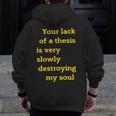 Teacher Or Professor Essay Thesis Writing Joke For Men Women Men Zip Up Hoodie Back Print, Writing Teacher Gifts, funny design