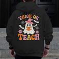 Trick Or Teach Cute Floral Ghost Teacher Halloween Costume Men Zip Up Hoodie Back Print, funny design