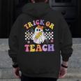 Trick Or Teach Groovy Halloween Teachers Men Zip Up Hoodie Back Print, funny design Trick Or Teach Groovy Halloween Teachers Men Zip Up Hoodie Back Print, funny design
