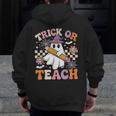 Trick Or Teach Groovy Teacher Halloween Retro Ghost Men Zip Up Hoodie Back Print, Groovy Teacher Gifts, funny design Trick Or Teach Groovy Teacher Halloween Retro Ghost Men Zip Up Hoodie Back Print, Groovy Teacher Gifts, funny design