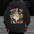 Trick Or Teach Groovy Teacher Halloween Retro Teacher Ghost Men Zip Up Hoodie Back Print, Groovy Teacher Gifts, funny design