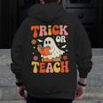 Trick Or Teach Halloween Shirt For Teacher Kids Floral Ghost Men Zip Up Hoodie Back Print, funny design