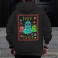 Trick Or Teach Neon Ghost Flower Teacher Spooky Halloween Men Zip Up Hoodie Back Print, funny design