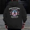 Never Underestimate Teachers Who Runs For Fun Men Zip Up Hoodie Back Print, funny design Never Underestimate Teachers Who Runs For Fun Men Zip Up Hoodie Back Print, funny design