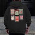 Vintage Preppy Very Merry Teacher Santa Stamps Christmas Men Zip Up Hoodie Back Print, funny design
