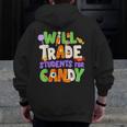 Will Trade Students For Candy Teacher Cute Halloween Costume Men Zip Up Hoodie Back Print, funny design