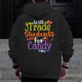 Will Trade Students For Candy Teacher Halloween Costume Men Zip Up Hoodie Back Print, funny design