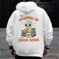Cute Halloween Teacher Librarian Mummy Reading Books Men Zip Up Hoodie Back Print, funny design