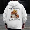 Fall In Love With Reading Book Autumn Teachers Pumpkins Men Zip Up Hoodie Back Print, funny design