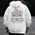 Floral Book a New Chapter Begins Retired Retirement Teacher Men Zip Up Hoodie Back Print, funny design