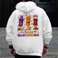Happy Hallothanksmas Halloween Thanksgiving Pencils Teachers Men Zip Up Hoodie Back Print, funny design