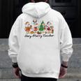 Very Merry Teacher Christmas Goose Silly Holiday Party Men Zip Up Hoodie Back Print, funny design