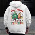 One Merry Teacher Groovy Christmas Tree Pjs Xmas Teacher Men Zip Up Hoodie Back Print, Groovy Teacher Gifts, funny design One Merry Teacher Groovy Christmas Tree Pjs Xmas Teacher Men Zip Up Hoodie Back Print, Groovy Teacher Gifts, funny design