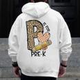 P Is For Pre K Teacher Leopard First Day Of School For Men Women Girls Kids Men Zip Up Hoodie Back Print, funny design