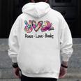 Peace Love Books Librarian Teacher Life Book Library Tie Dye Men Zip Up Hoodie Back Print, funny design