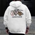 Peace Love Coffee Science Teacher Men Zip Up Hoodie Back Print, Science Teacher Gifts, funny design