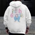 Preppy Fifth Grade Teacher Blue Floral Coquette Pencil Bow Men Zip Up Hoodie Back Print, funny design Preppy Fifth Grade Teacher Blue Floral Coquette Pencil Bow Men Zip Up Hoodie Back Print, funny design