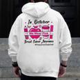 Preschool Teacher In October We Wear Pink Breast Cancer Men Zip Up Hoodie Back Print, funny design