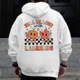 Retro Fall In Love With Learning Autumn Pumpkin Teacher Men Zip Up Hoodie Back Print, funny design