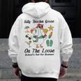 Silly Teacher Goose On The Loose School Out Summer Women Men Men Zip Up Hoodie Back Print, funny design