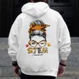 STEM Teacher Messy Bun Fall Vibes Autumn Thanksgiving Men Women Men Zip Up Hoodie Back Print, funny design STEM Teacher Messy Bun Fall Vibes Autumn Thanksgiving Men Women Men Zip Up Hoodie Back Print, funny design