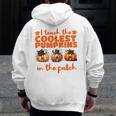 I Teach The Cutest Pumpkins Halloween Teacher Cat Lover Men Zip Up Hoodie Back Print, funny design