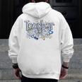 Teacher Blue Chinoiserie Coquette Bow Heart Teacher Life Men Zip Up Hoodie Back Print, funny design