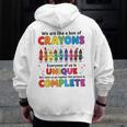 Teacher We Are Like a Box Of Crayons Back To School Men Zip Up Hoodie Back Print, funny design Teacher We Are Like a Box Of Crayons Back To School Men Zip Up Hoodie Back Print, funny design