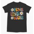 Peace Love Books Bookworm Librarian Reading Teacher Groovy Unisex T-Shirt, Groovy Teacher Gifts, trending gift
