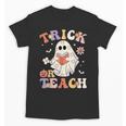 Teacher Halloween Trick Or Teach Floral Ghost Unisex T-Shirt, trending gift Teacher Halloween Trick Or Teach Floral Ghost Unisex T-Shirt, trending gift